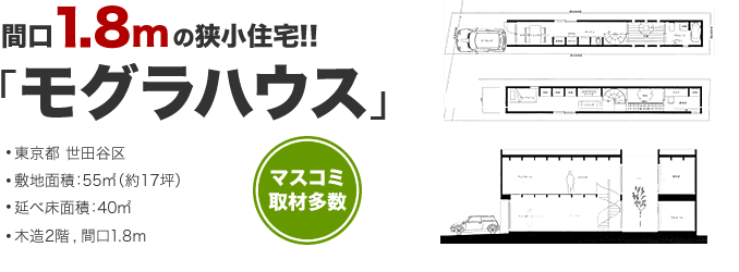 間口1.8mの狭小住宅!!「モグラハウス」